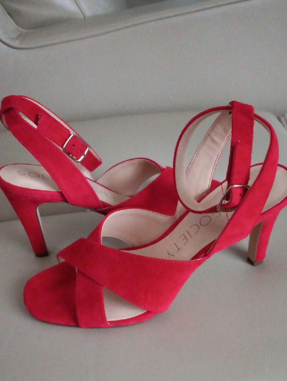 Sole Society Bright Red Suede Ankle-Strap Heels Size 7M